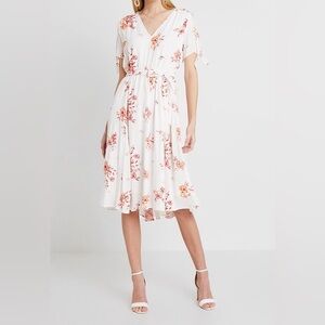 GAP White Pink Floral Short Sleeve Flowy Day Sundress Midi Dress Large - NO BELT